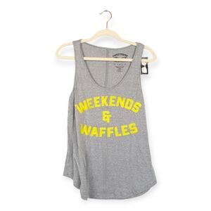 NWT Chillionaire Heather Grey Yellow Weekends & Waffles Tank Size L